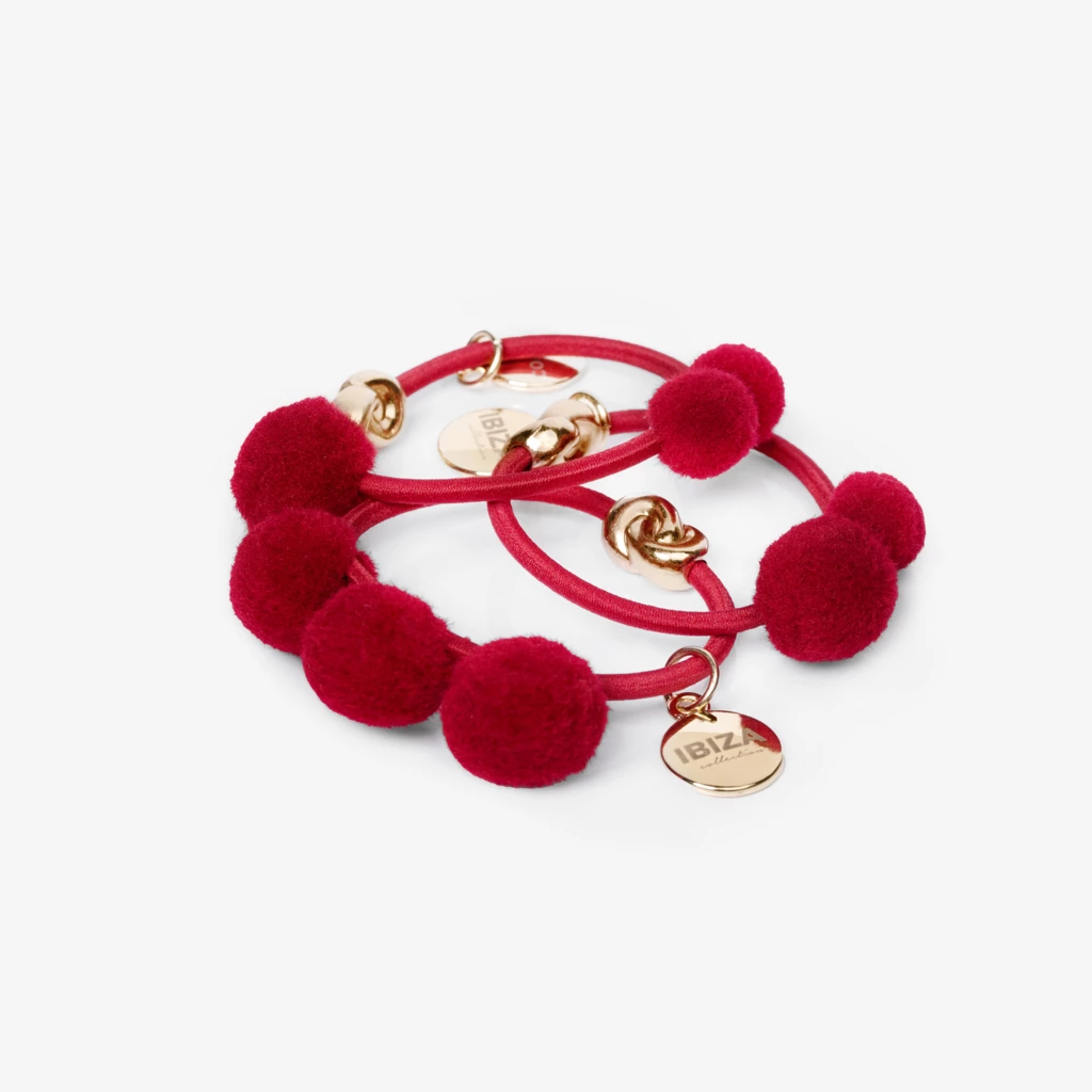 Hairtie Pompom "Ibiza" 3-Pack Red