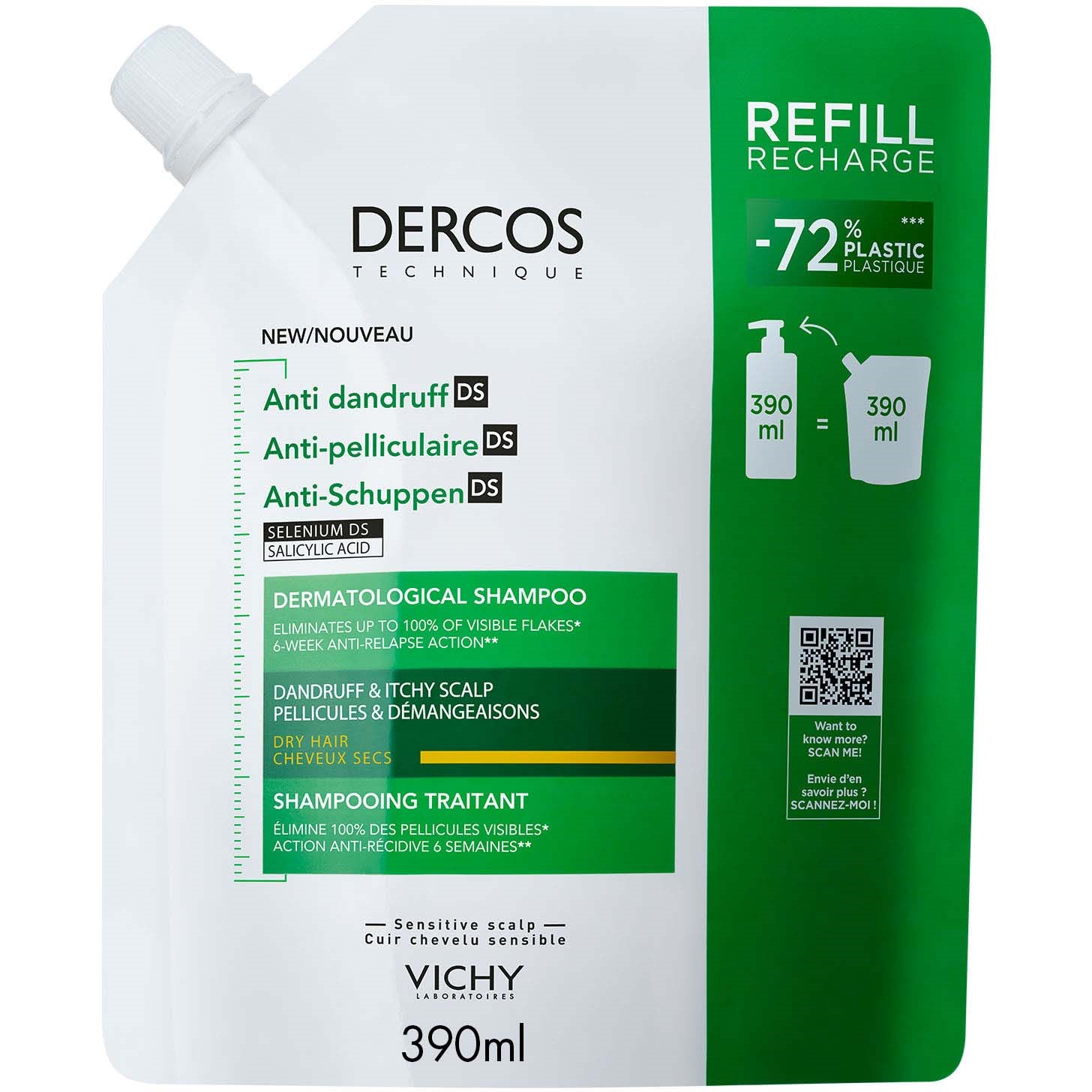 VICHY Anti-Dandruff Shampoo for Dry Hair Refill 390 ml