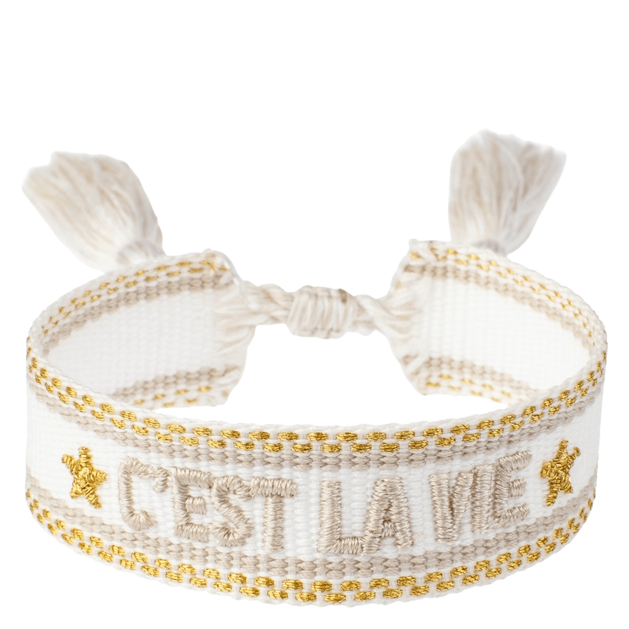 DARK Woven Friendship Bracelet "C'est La Vie"  White Sand & Gold