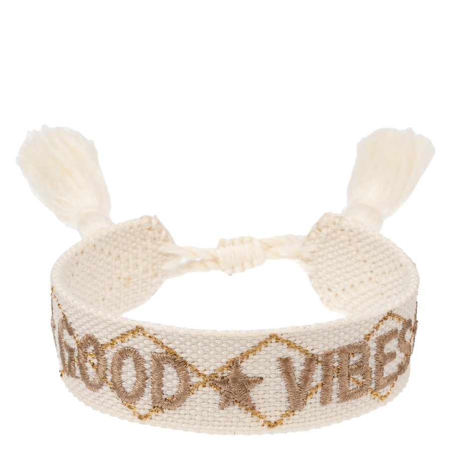 DARK Woven Friendship Bracelet "Good Vibes" Vanilla & Sand