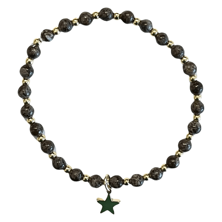 DARK Stone Bead Bracelet With Gold Beads & Chocolate Brown 4mm