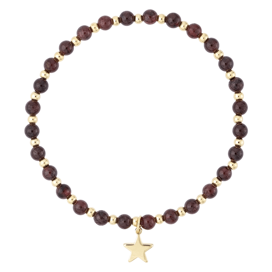DARK Stone Bead Bracelet With Gold Beads & Maroon 4mm