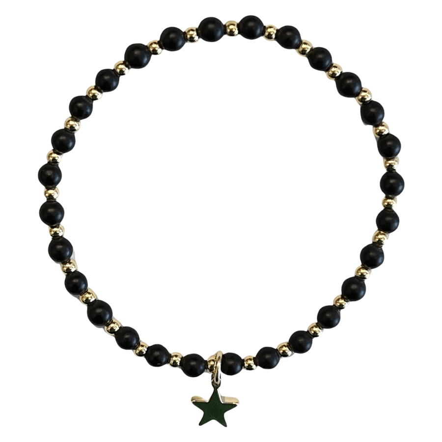 DARK Stone Bead Bracelet With Gold Beads & Matte Black 4mm