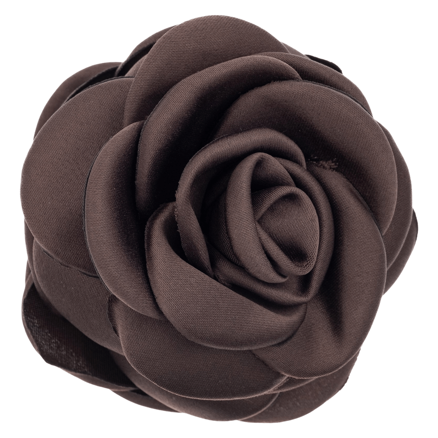 DARK Satin Rose Hair Claw Chocolate Brown