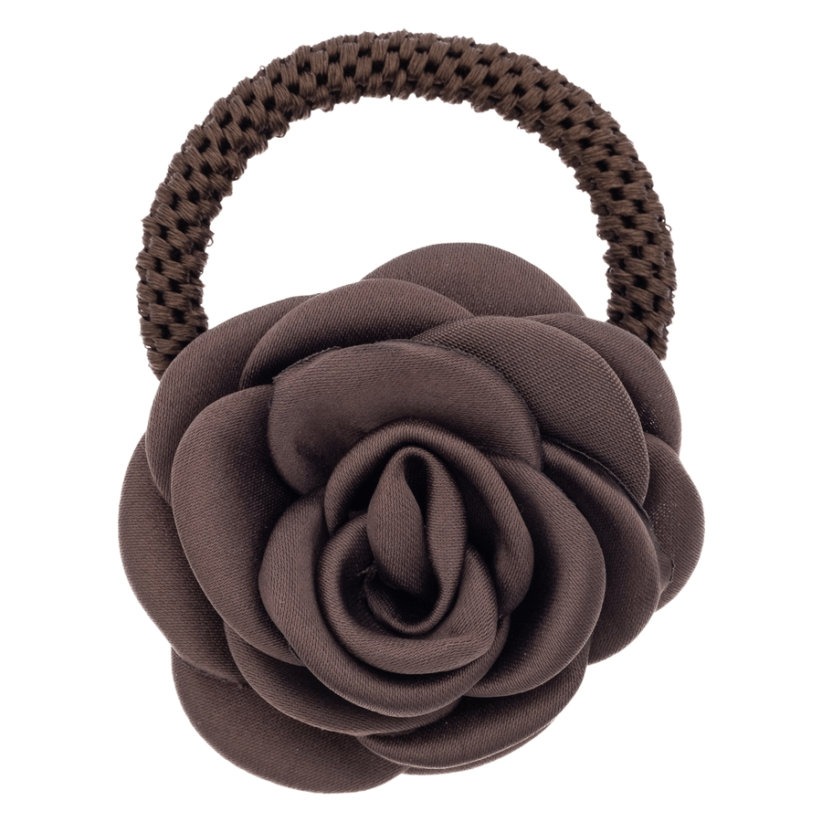 DARK Satin Rose Hair Tie Chocolate Brown