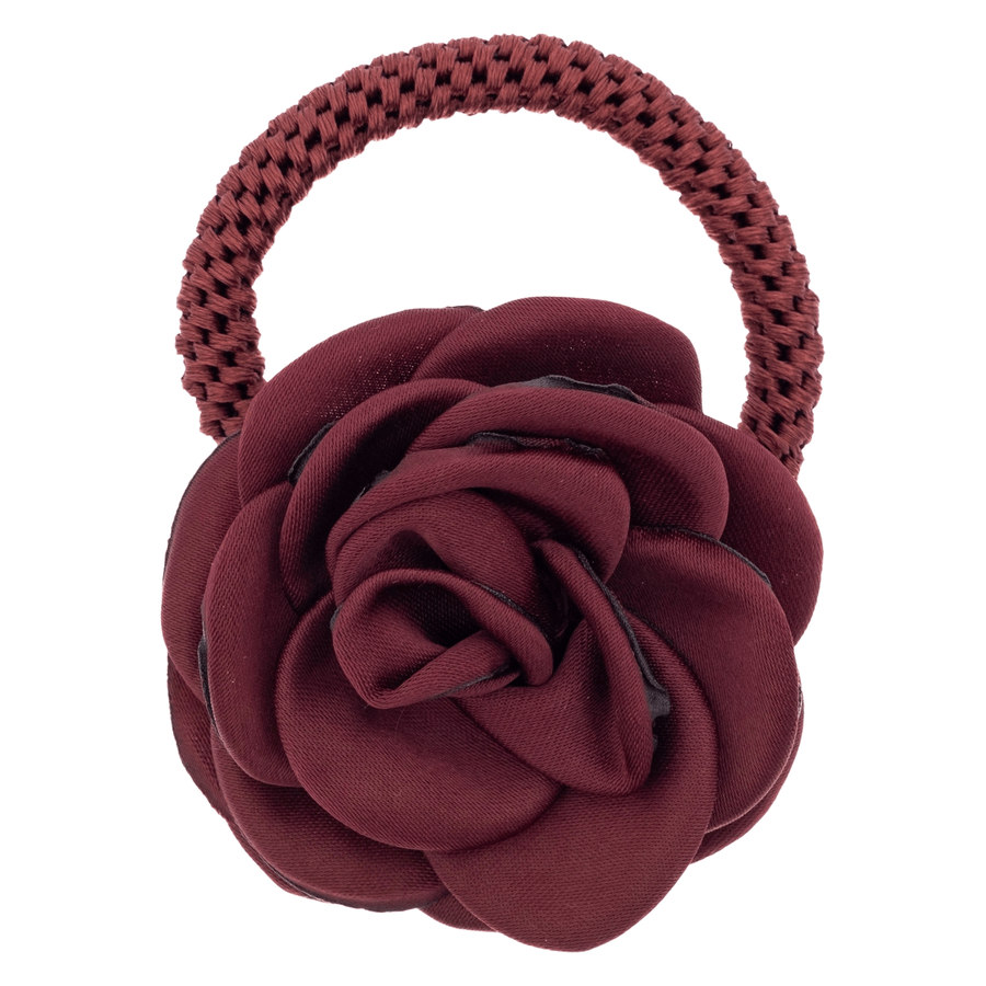 DARK Satin Rose Hair Tie Maroon