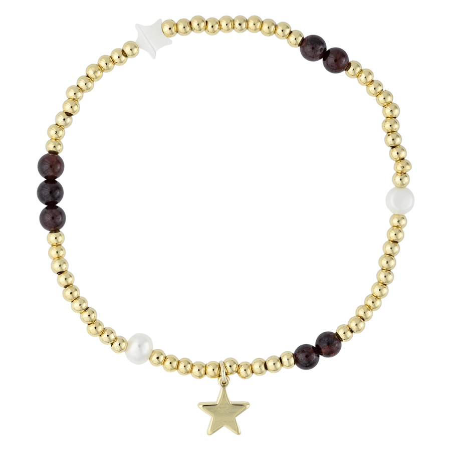 DARK Metal Bead Bracelet with Stone Beads & Pearls Maroon