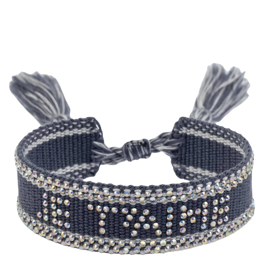 DARK Woven Friendship Bracelet with Crystals "Je T'aime" Steel Bl