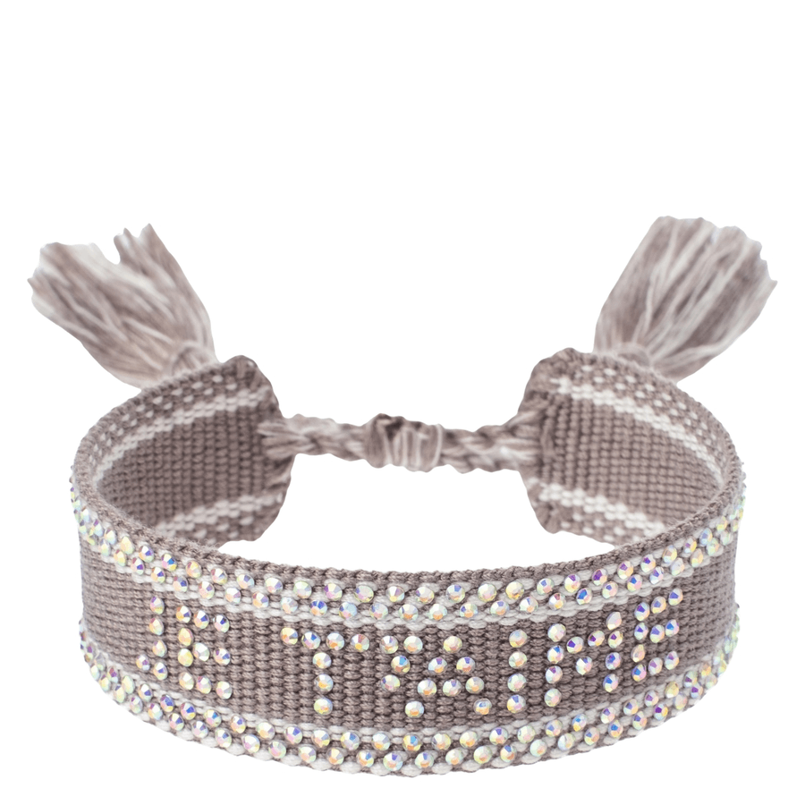 DARK Woven Friendship Bracelet with Crystals "Je T'aime" Taupe