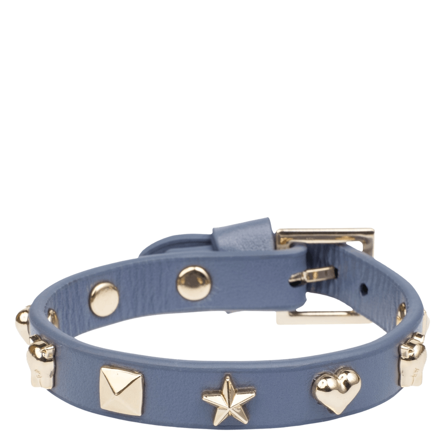 DARK Leather Sign Stud Bracelet Steel Blue