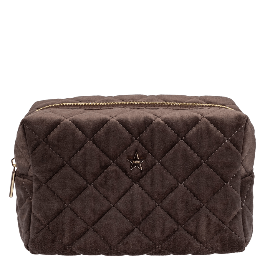 DARK Velvet Square Quilted Make-Up Pouch Small Chocolate Brown