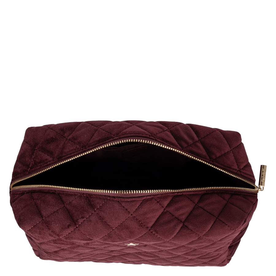 DARK Velvet Square Quilted Make-Up Pouch Large Maroon