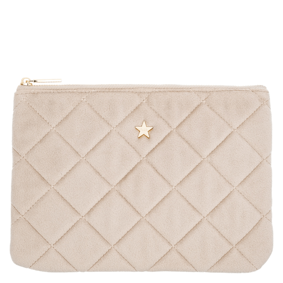 DARK Velvet Quilted Small Pouch Dark Sand