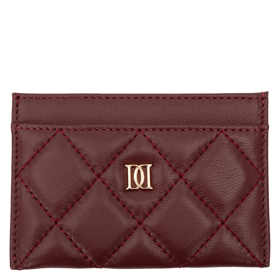 DARK Leather Quilted Card Holder Maroon