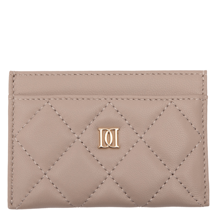DARK Leather Quilted Card Holder Taupe