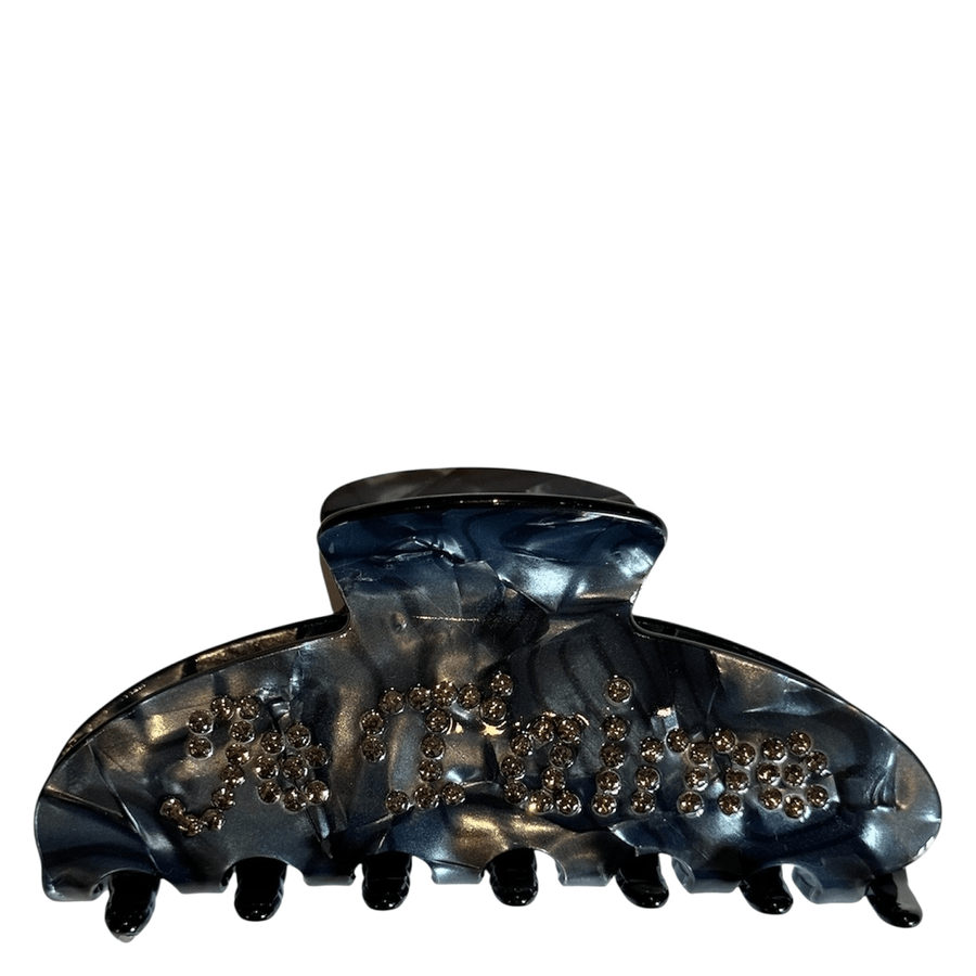 DARK Text Hair Claw "Je T'aime" Navy Blue & Dark Grey