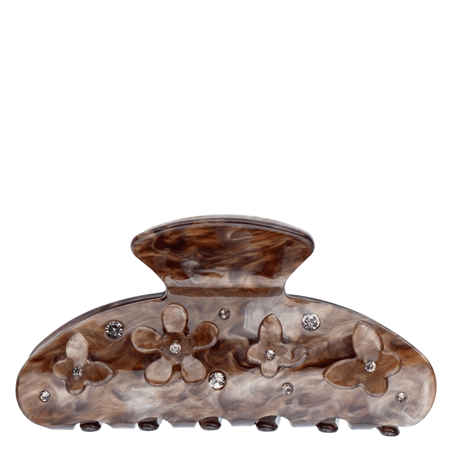 DARK Flower & Butterfly Hair Claw Chocolate Brown