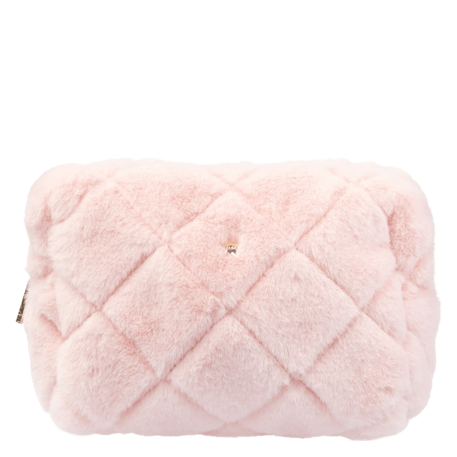 DARK Faux Fur Quilted Make-Up Pouch Small Pale Rose