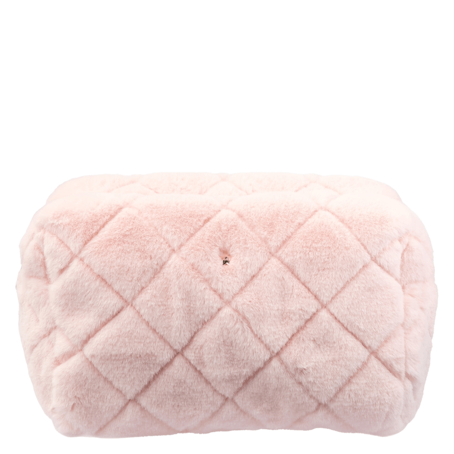 DARK Faux Fur Quilted Make-Up Pouch Large Pale Rose