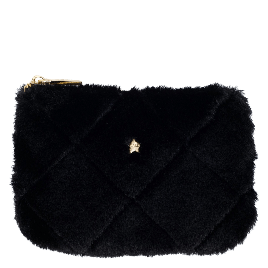 DARK Faux Fur Quilted Mini Pouch Black