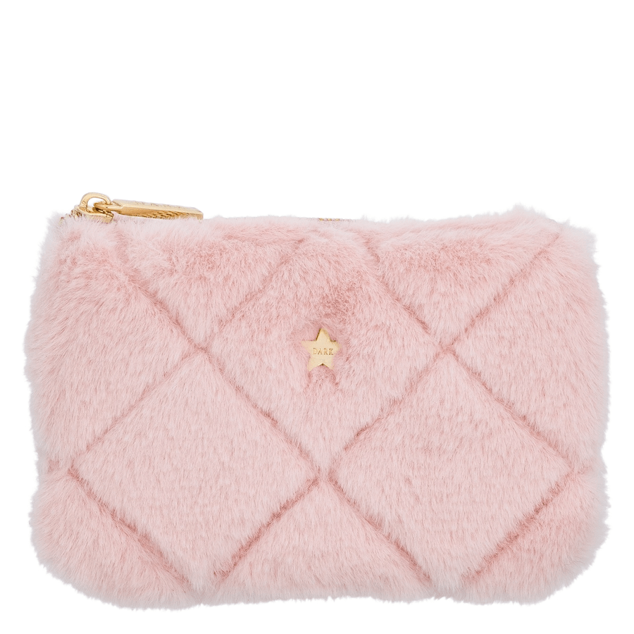 DARK Faux Fur Quilted Mini Pouch Pale Rose
