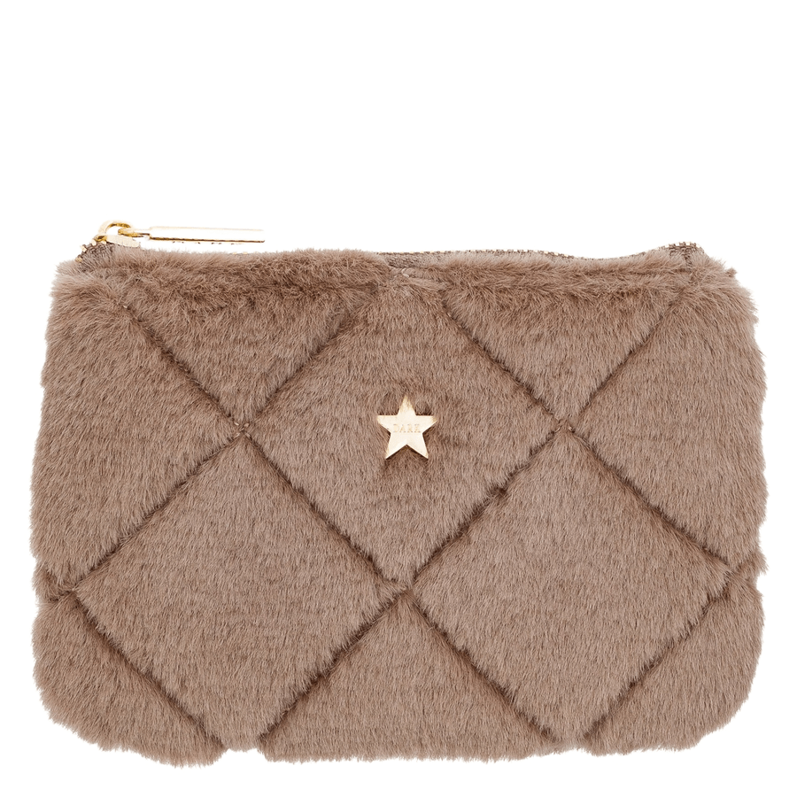 DARK Faux Fur Quilted Mini Pouch Sand