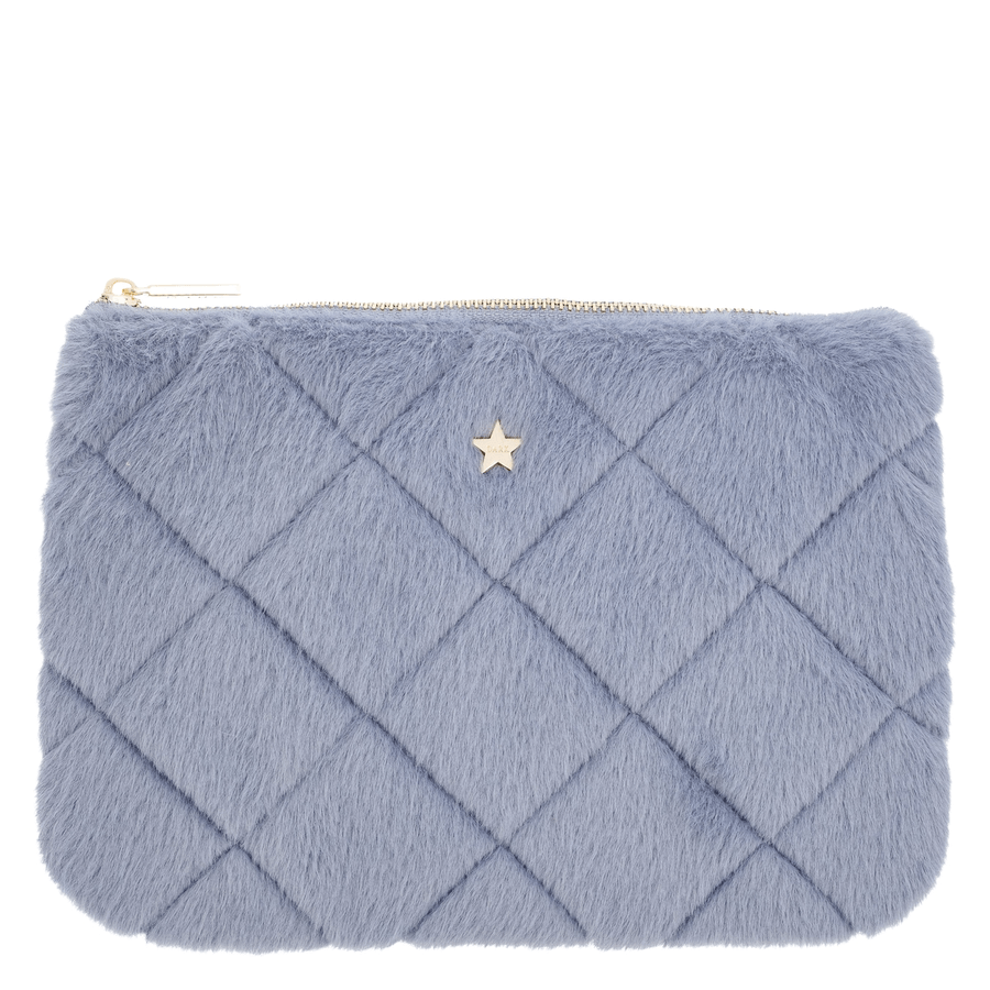 DARK Faux Fur Quilted Small Pouch Cool Blue