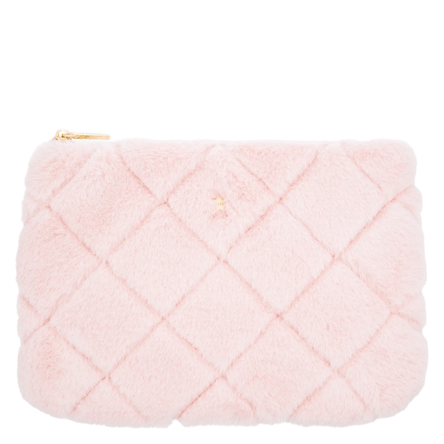 DARK Faux Fur Quilted Small Pouch Pale Rose