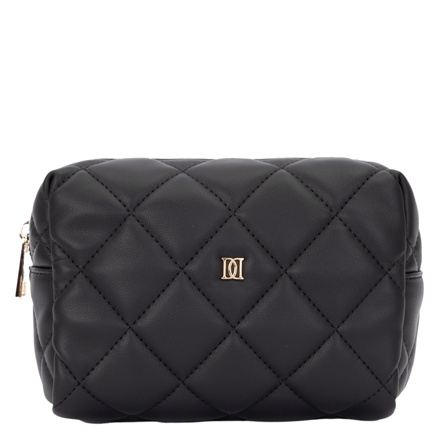 DARK Leather Quilted Make-Up Pouch Small Black