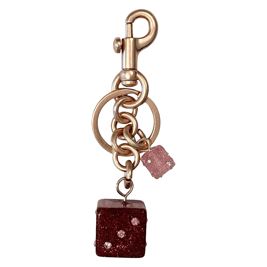 DARK Dice Bag Charm Red & Rose