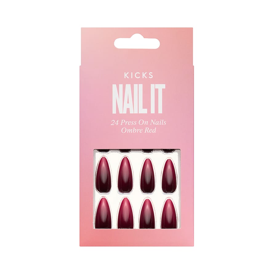 24 Press On Nails Ombre Red