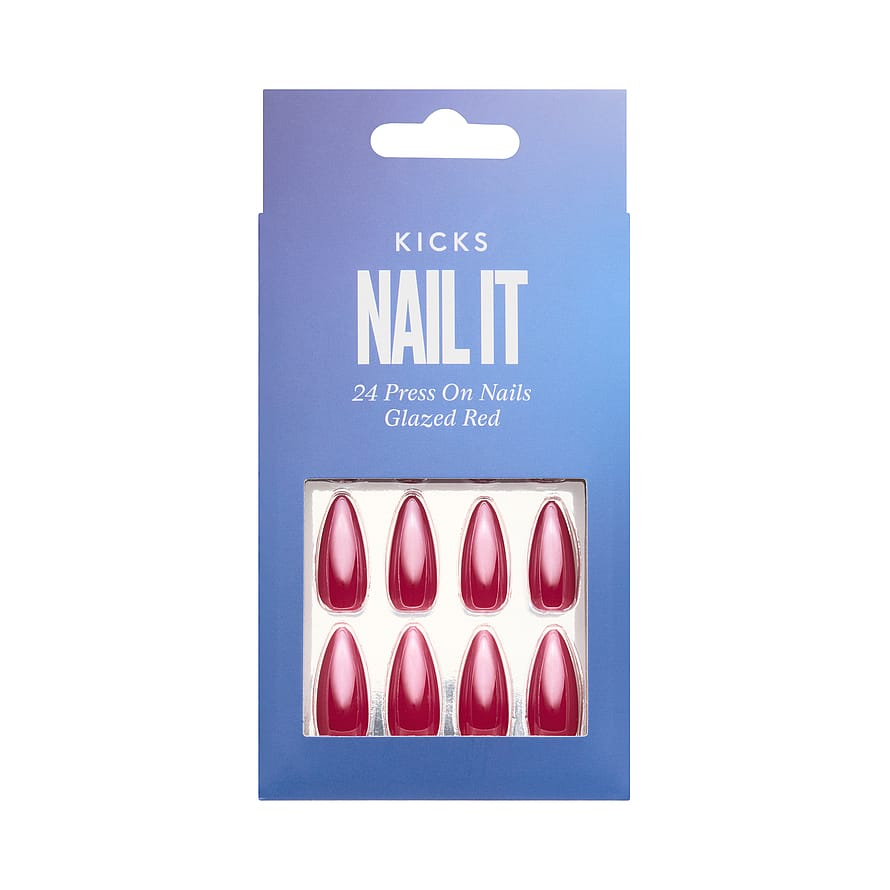 24 Press On Nails Glazed Red