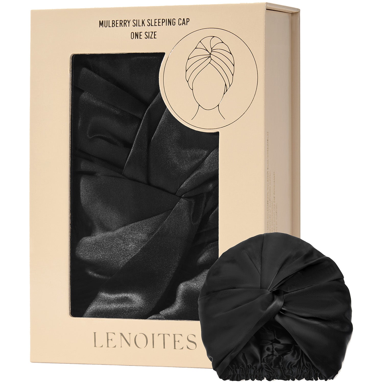 Lenoites Mulberry Silk Sleeping Cap Black - 1 pcs