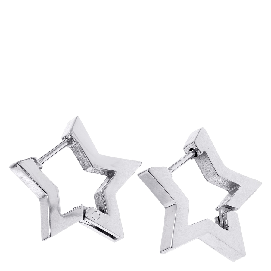 Timi Of Sweden Vilda Star Hoop Earrings Stainless Steel Silver