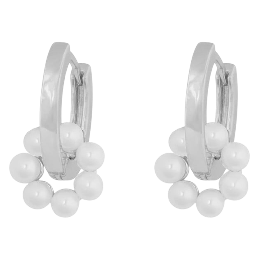 Snö of Sweden Eira Pearl Circle Ring Ear Silver and White Onesize