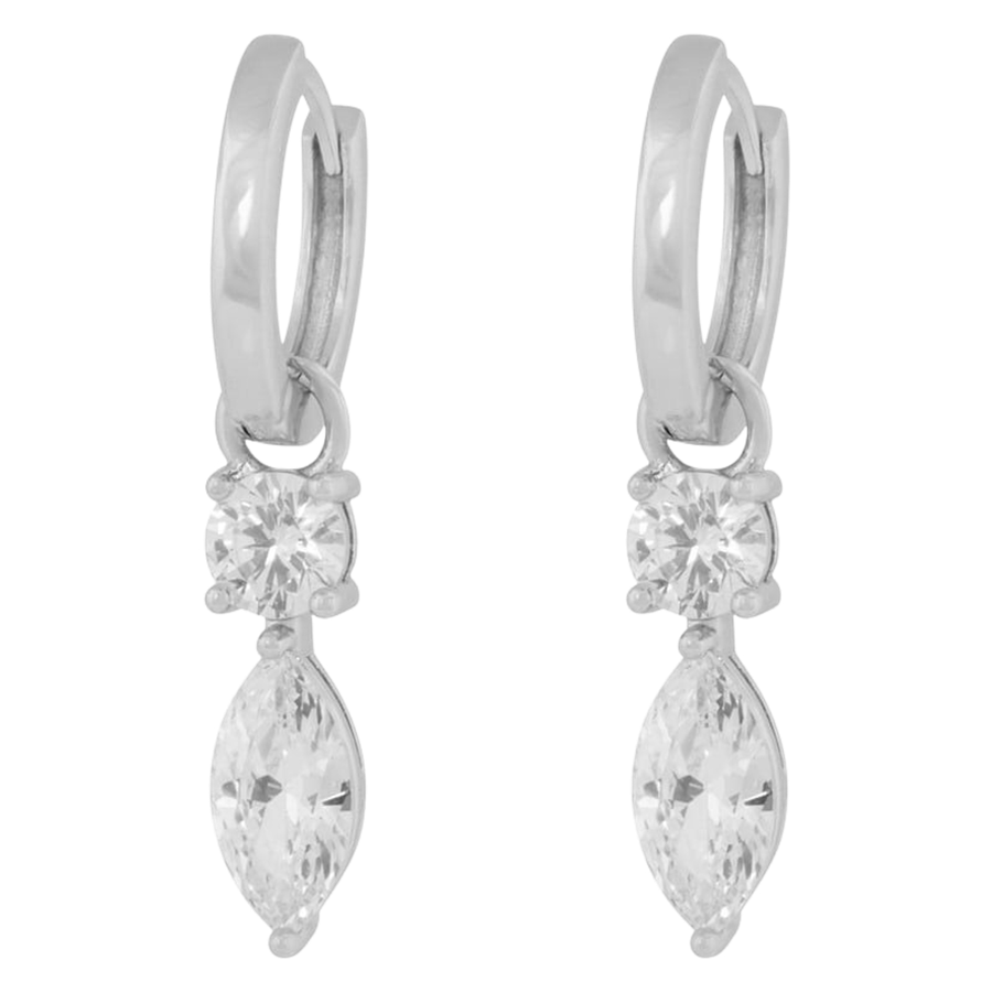 Snö of Sweden Eira Long Navette Ring Ear Silver Clear Onesize