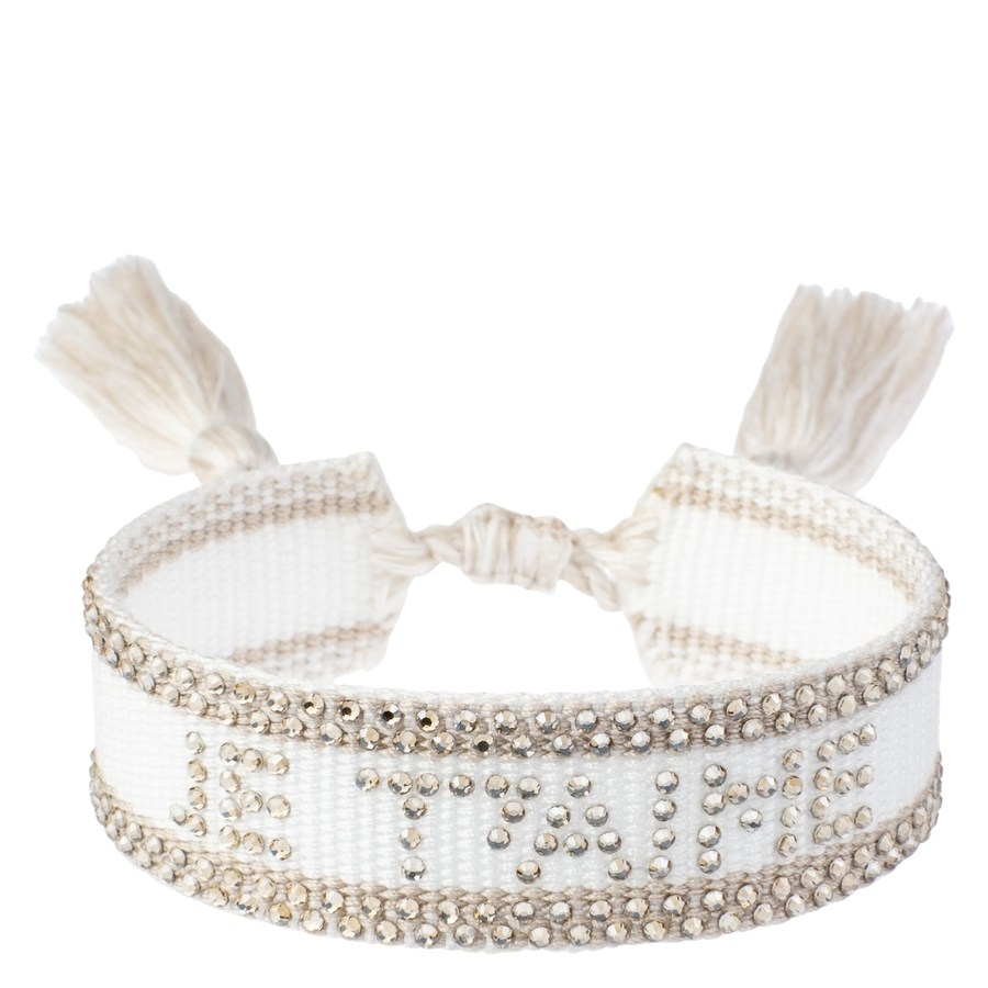 DARK Woven Friendship Bracelet With Crystals Je T'aime White With