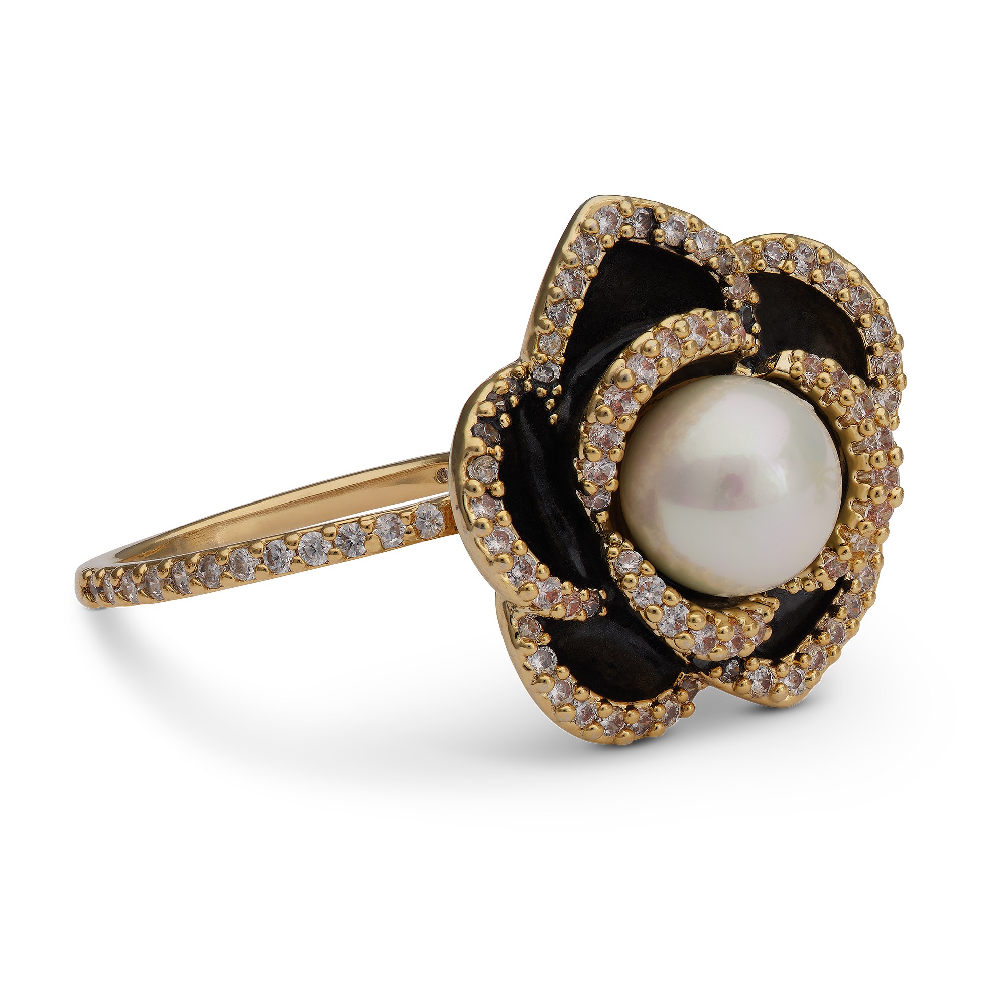 Lily and Rose Coco rose ring - Jet / ivory pearl 19 mm