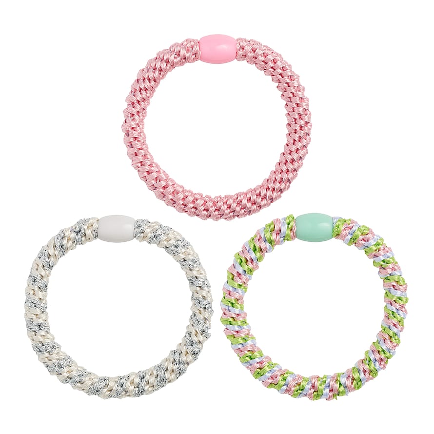 Woven Hair Tie Pink and White Mix 3 Pack