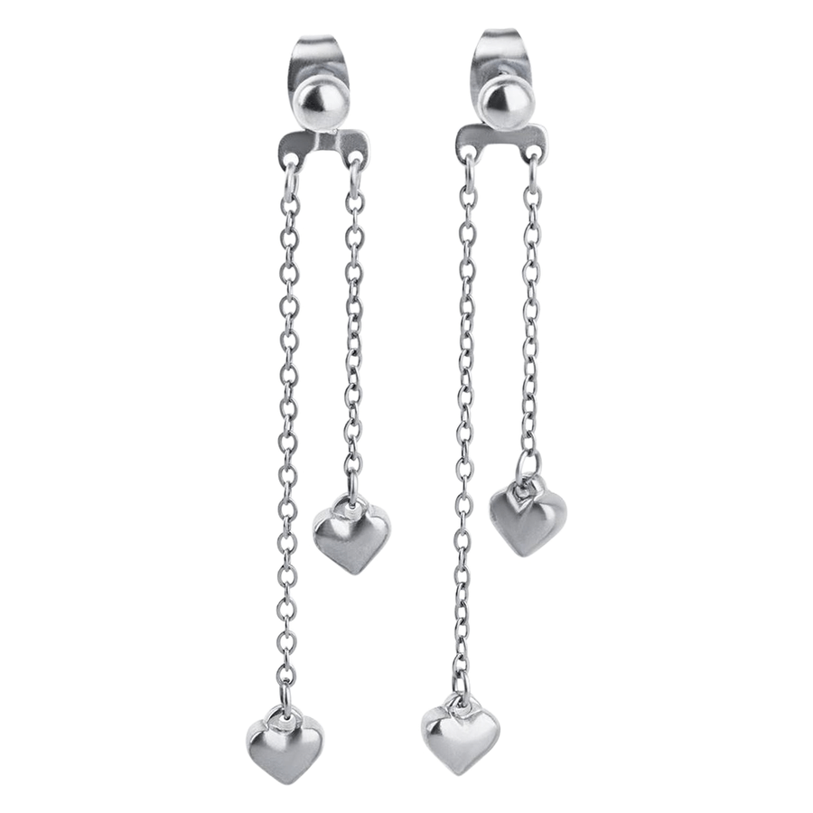 Timi of Sweden Nella Heart Chain Earrings Stainless Steel Silver