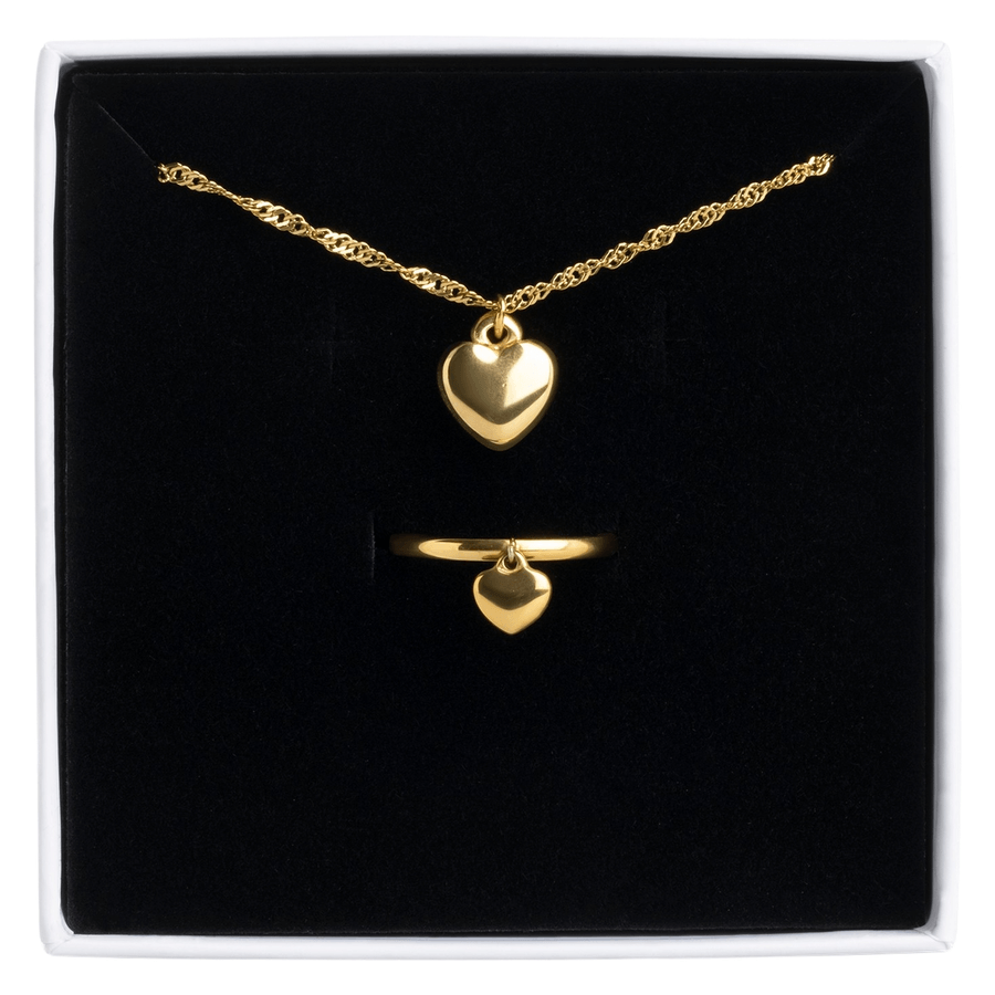 Timi of Sweden Heart Necklace & Ring Set Stainless Steel Gold