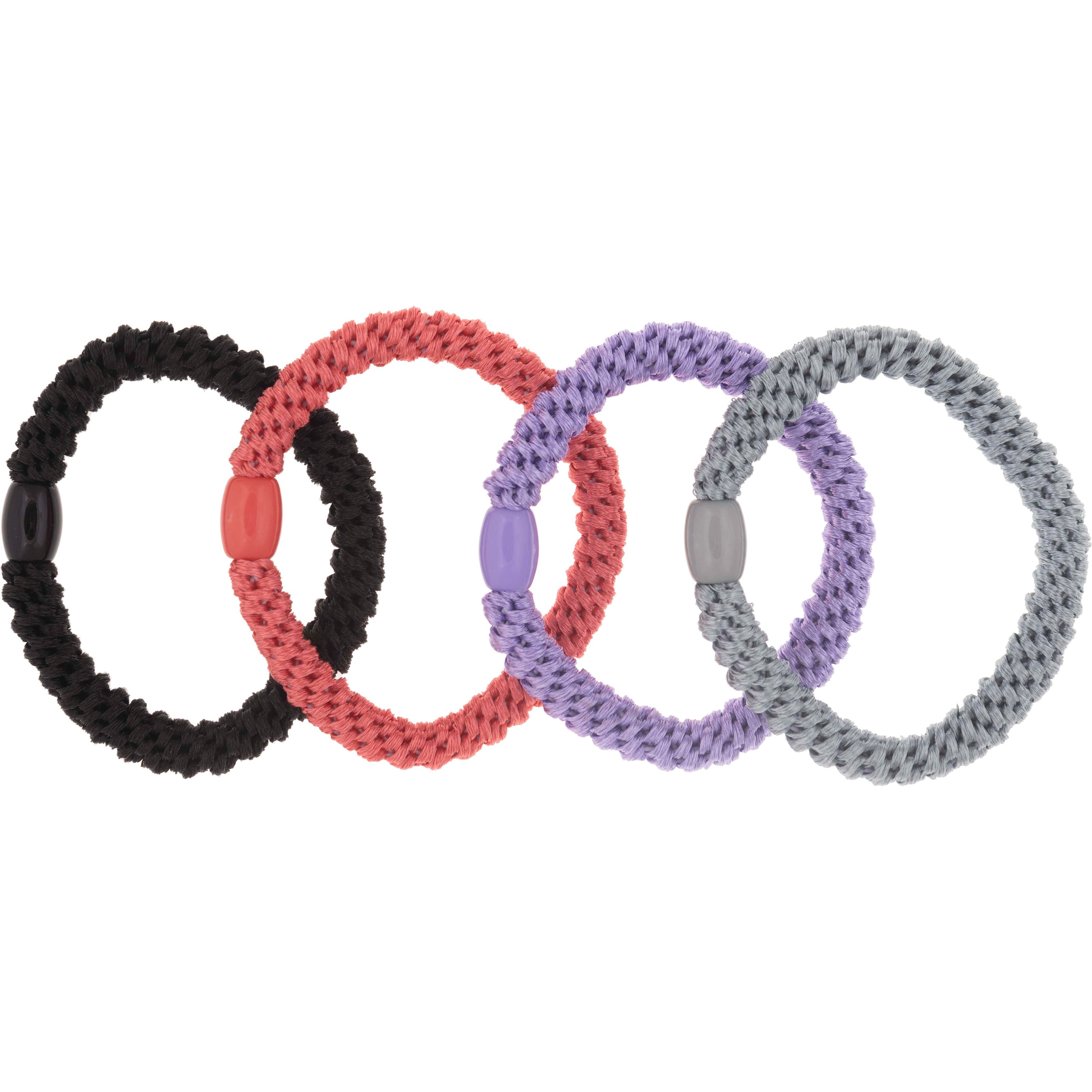 Dazzling Hair Ties 4-Pack Woven Black/Coral/Purple/Grey