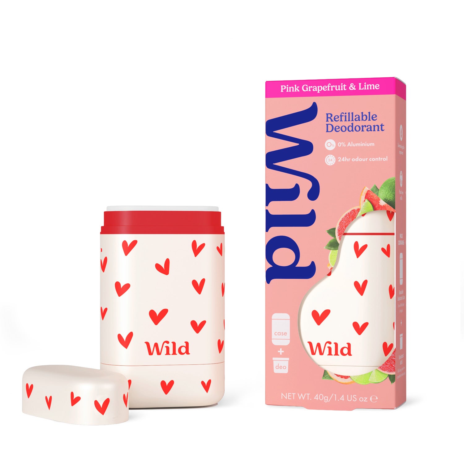 Wild Deo Stick Heart Case Pink Grapefruit Lime 40 g