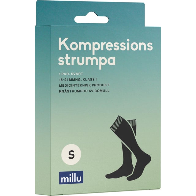 Millu Kompressionsstrumpa Klass 1 Bomull Svart S