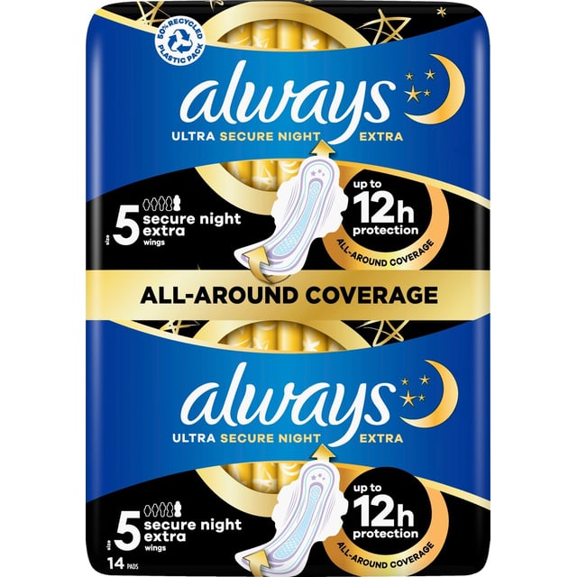 Always Ultra Secure Night Extra (Storlek 5) Bindor med vingar 14 st