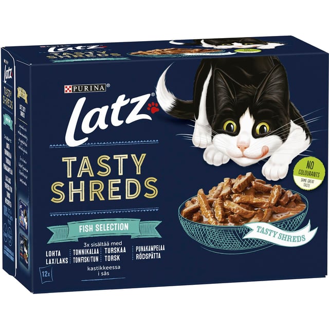 Lats Tasty Shreds fish Selection Lax, Tonfisk, Torsk, Rödspätta 12 x 80 g