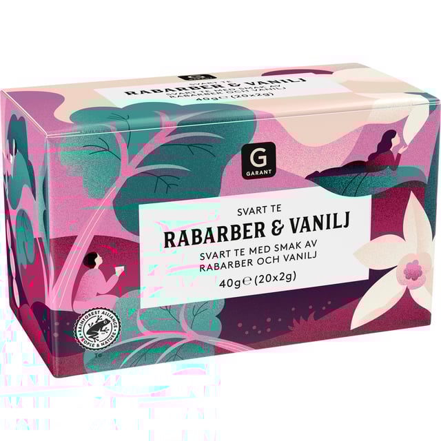 Garant Svart Te Rabarber & Vanilj 40 g