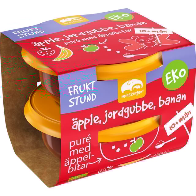Ministingen Barnmat Äpple Jordgubb Banan 10+ månader 2 st