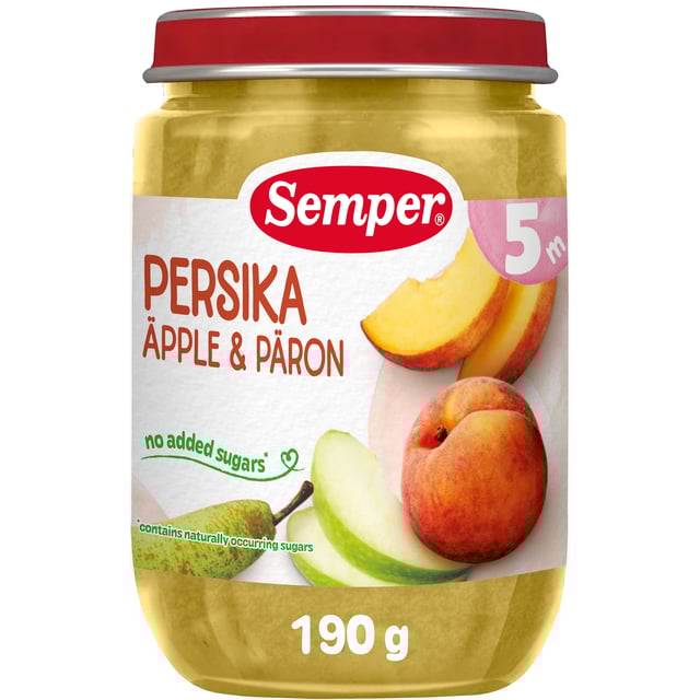 Semper Fruktpuré Persika, Äpple & Päron 5 månader 190 g
