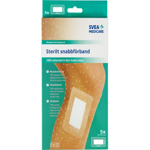 Svea Medicare 100% Vattentätt Sterilt Snabbförband 10 x 25 cm 5 st